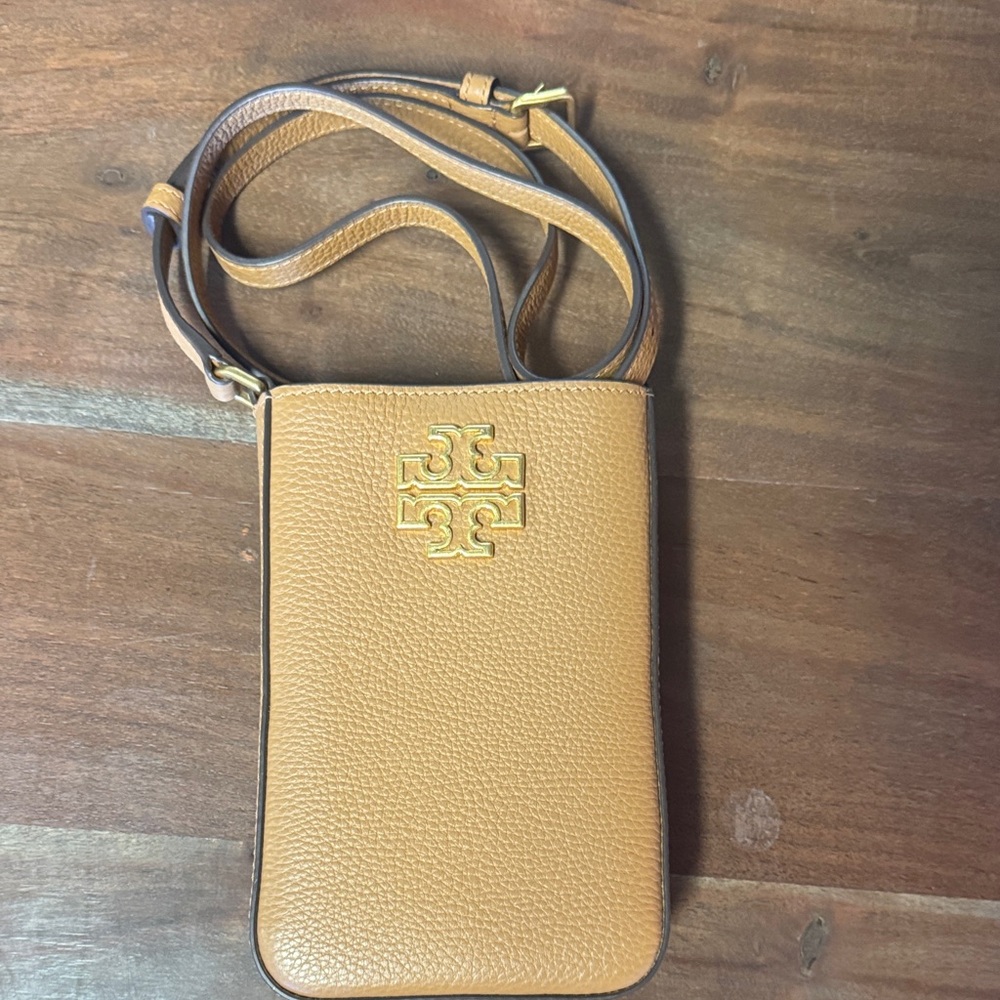Tory Burch Camel Leather Crossbody with Gold Logo